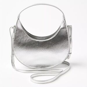 Loft Silver Metallic Crescent Crossbody Bag
